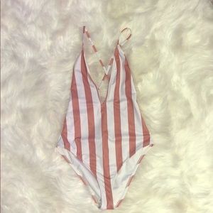 Stripped pink and white one piece